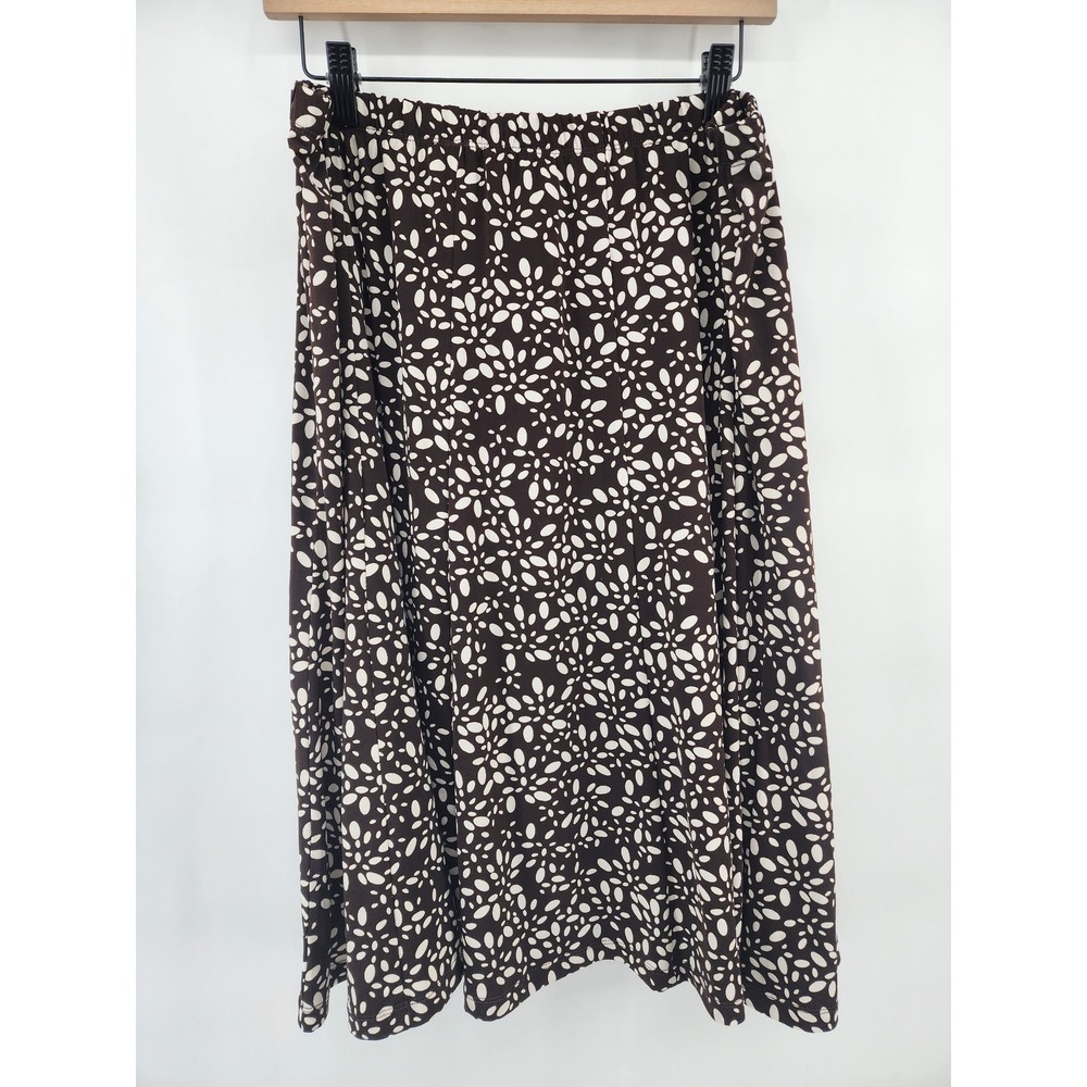 Christopher & Banks Brown‎ White Petal Print Midi Skirt XL NWT Elastic Waist